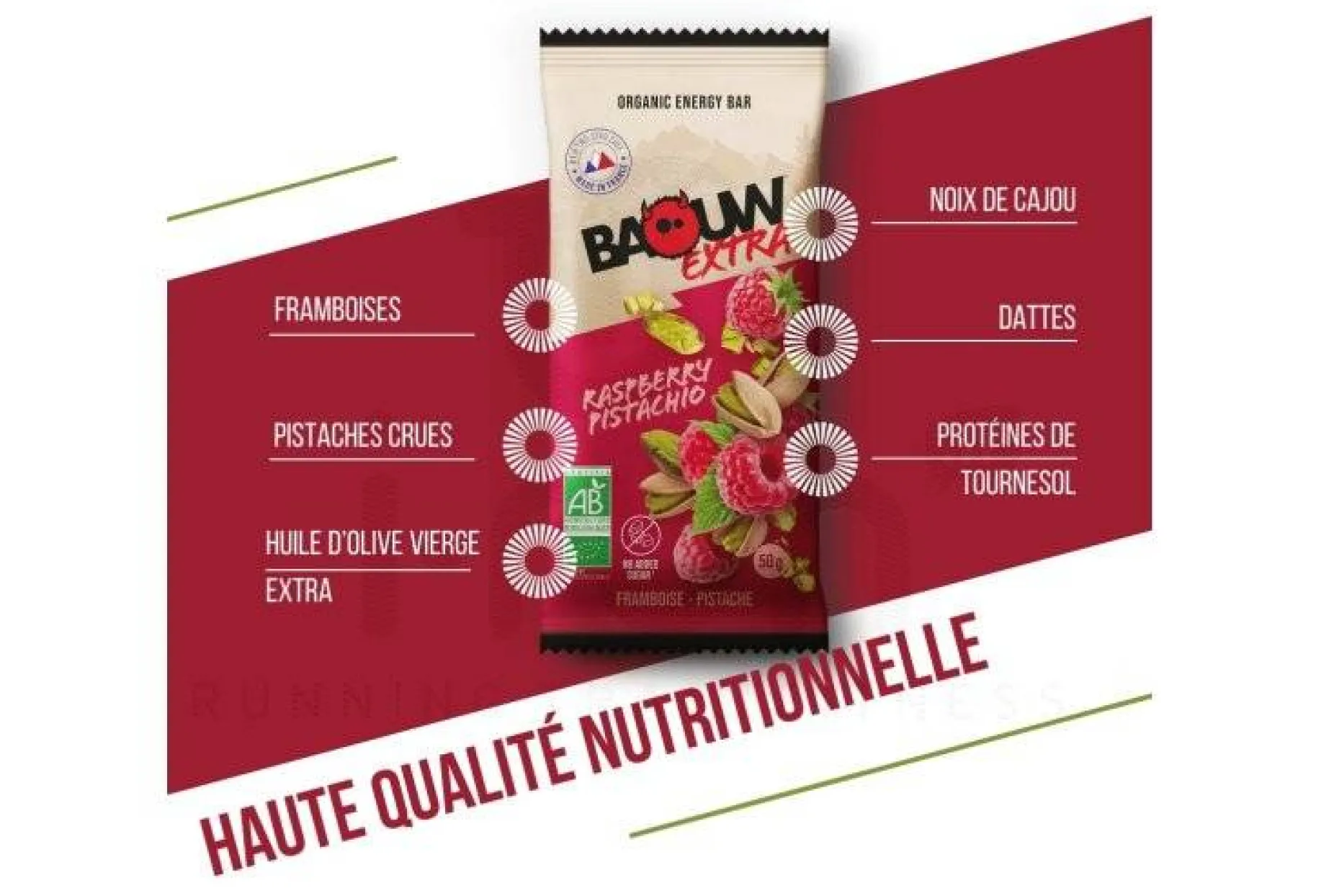 Barre énergétique bio Extra - Framboise - Pistache